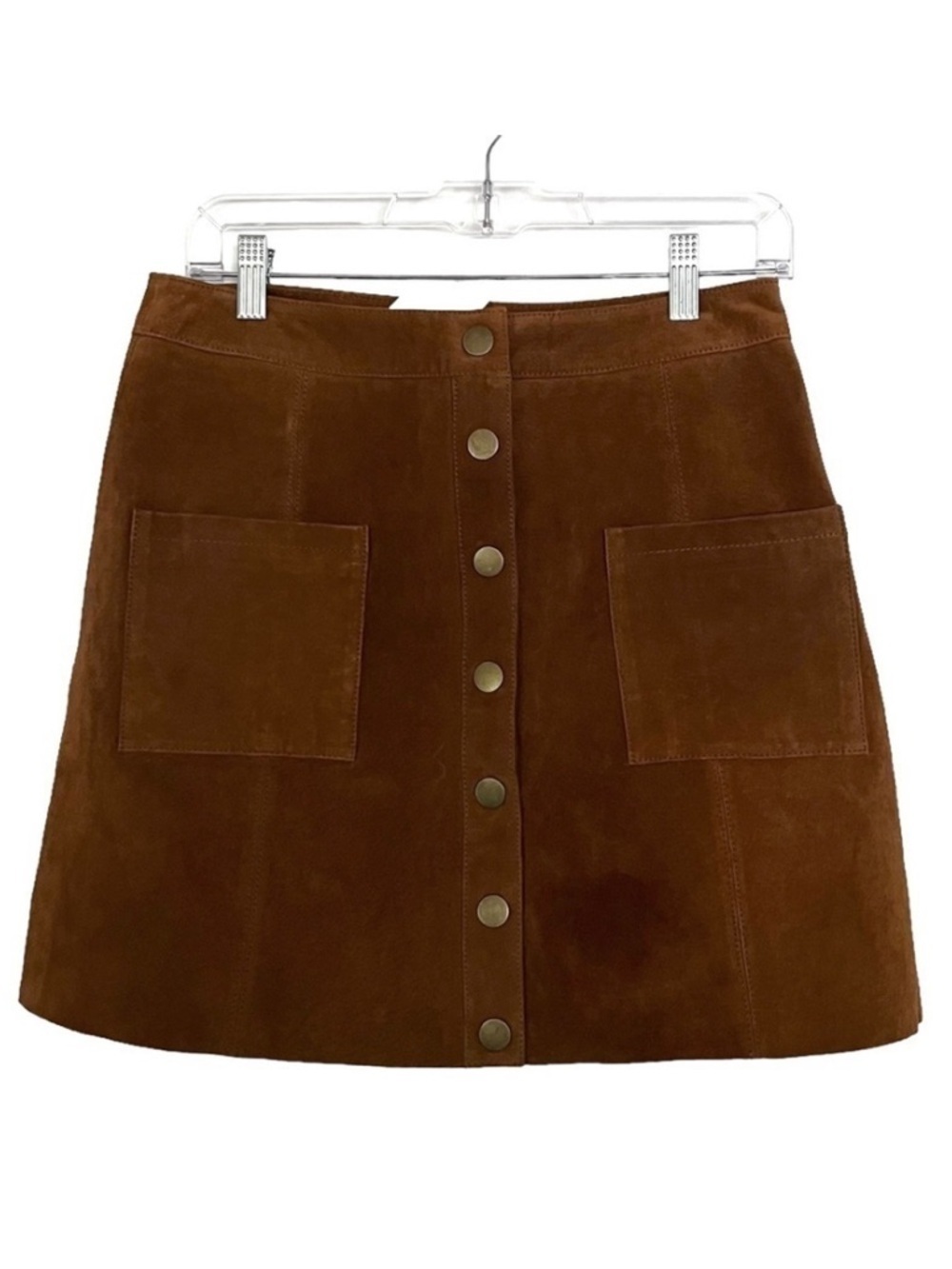 Tobi Tan Brown 100% Suede Leather A Line Mini Skirt NWT Large